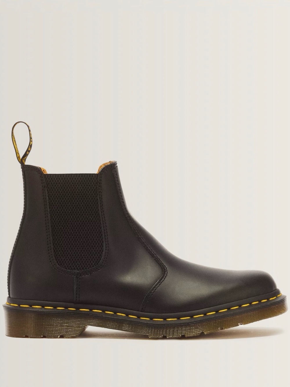 Dr. Martens Black Leather Chelsea Chukka Boot with Yellow Stitching